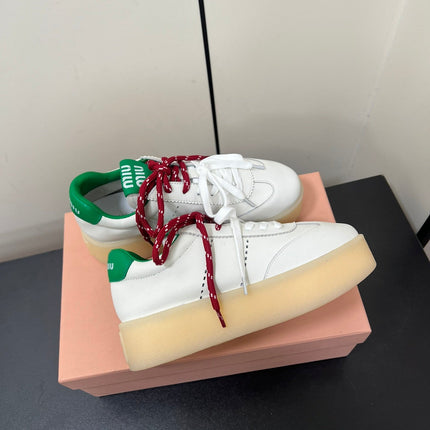 THICK-SOLED RETRO SNEAKERS IN WHITE MIX GREEN SMOOTH LAMBSKIN