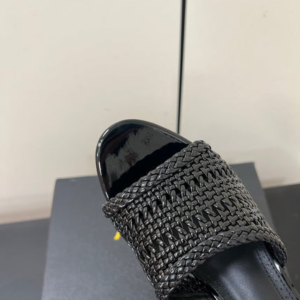 ALAIA HIGH HEEL 25S 70 MM IN BLACK LAMBSKIN WITH WOVEN PATTERN