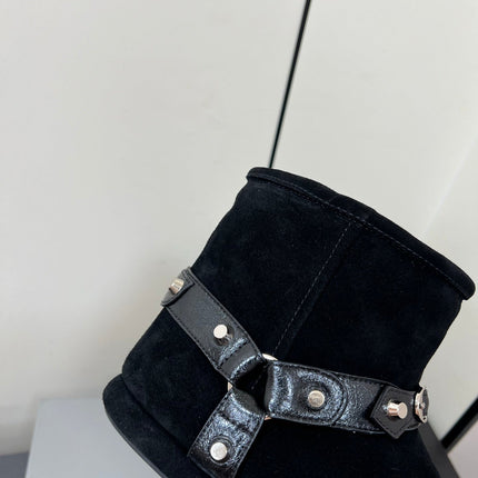 BALENCIAGA 25S ALASKA ANKLE BOOTS IN BLACK SUEDE AND LAMBSKIN WITH SILVER HARDWARE