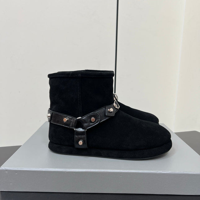 BALENCIAGA 25S ALASKA ANKLE BOOTS IN BLACK SUEDE AND LAMBSKIN WITH SILVER HARDWARE