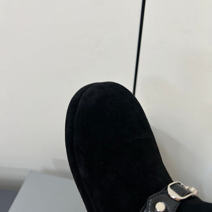 BALENCIAGA 25S ALASKA ANKLE BOOTS IN BLACK SUEDE AND LAMBSKIN WITH SILVER HARDWARE