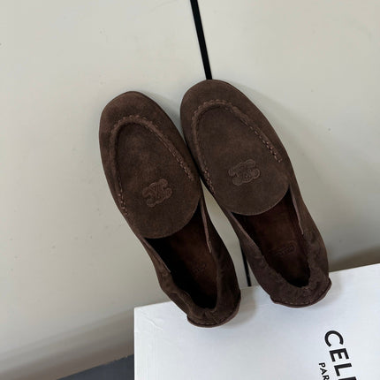 CELINE 26S MAILLON TRIOMPHE LOAFER IN DARK BROWN SUEDE