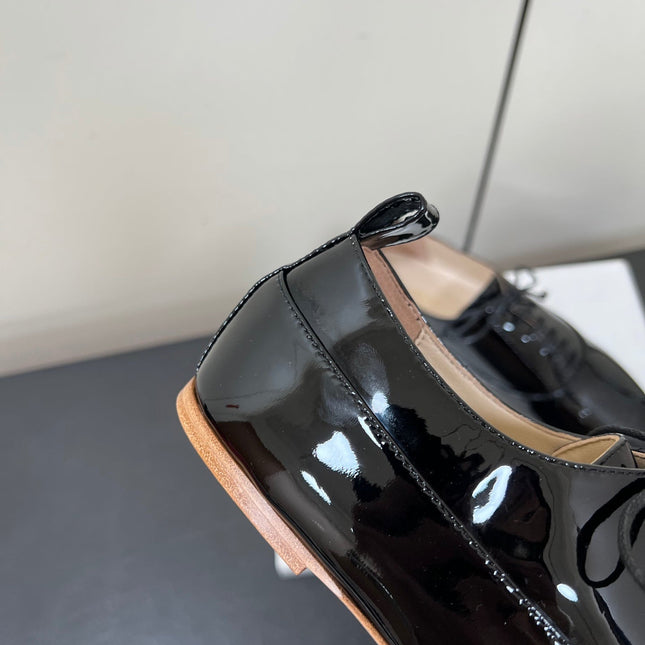 CELINE 26S MINIMAL LACE-UP SHOES IN BLACK GLOSSY CALFSKIN