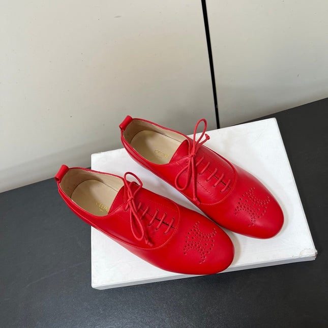 CELINE 26S MINIMAL LACE-UP SHOES IN RED CALFSKIN