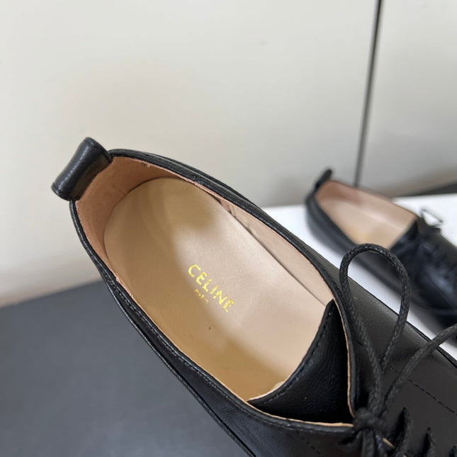 CELINE 26S MINIMAL LACE-UP SHOES IN BLACK CALFSKIN