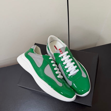 PRADA 26S SNEAKERS IN GREEN PATENT CALFSKIN AND WHITE MESH