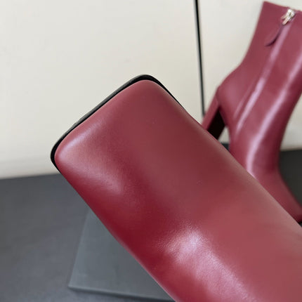 ALAIA 26S SQUARE-TOE BOOTS IN DARK RED CALFSKIN