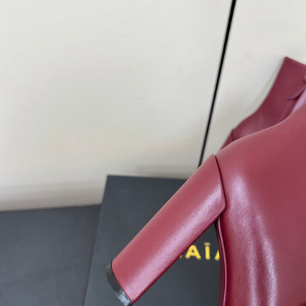 ALAIA 26S SQUARE-TOE BOOTS IN DARK RED CALFSKIN