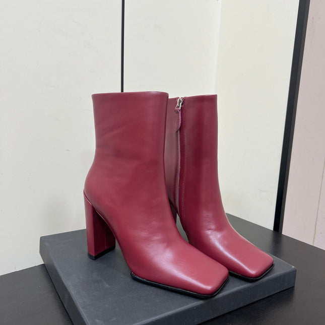 ALAIA 26S SQUARE-TOE BOOTS IN DARK RED CALFSKIN