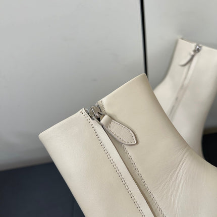 ALAIA 26S SQUARE-TOE BOOTS IN WHITE CALFSKIN