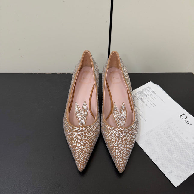 DIOR 26S POINTED-TOE HIGH HEELS 35MM IN NUDE SUEDE CRYSTAL