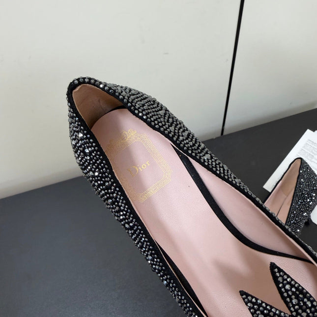 DIOR 26S POINTED-TOE HIGH HEELS 35MM IN BLACK SUEDE CRYSTAL