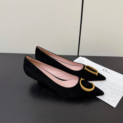 DIOR 26S POINTED-TOE HIGH HEELS 35MM IN BLACK SUEDE GOLD HARDWARE