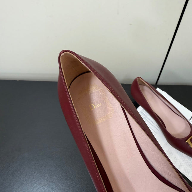 DIOR 26S POINTED-TOE HIGH HEELS 35MM IN DARK RED CALFSKIN GOLD HARDWARE