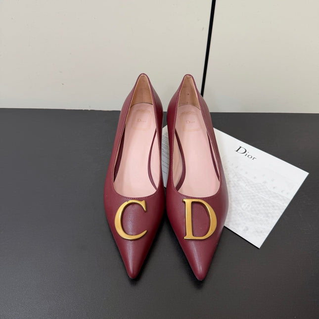 DIOR 26S POINTED-TOE HIGH HEELS 35MM IN DARK RED CALFSKIN GOLD HARDWARE
