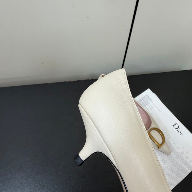 DIOR 26S POINTED-TOE HIGH HEELS 35MM IN CREAM WHITE CALFSKIN GOLD HARDWARE