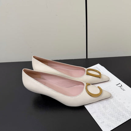 DIOR 26S POINTED-TOE HIGH HEELS 35MM IN CREAM WHITE CALFSKIN GOLD HARDWARE