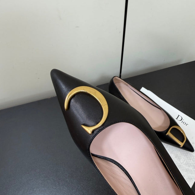 DIOR 26S POINTED-TOE HIGH HEELS 35MM IN BLACK CALFSKIN GOLD HARDWARE