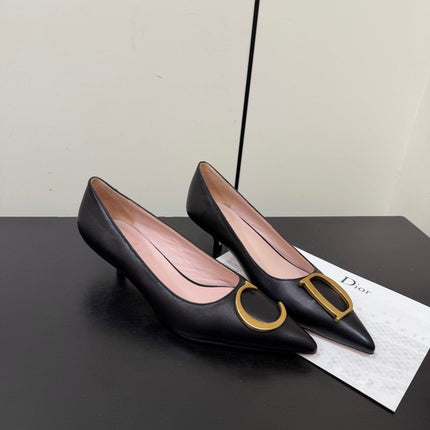 DIOR 26S POINTED-TOE HIGH HEELS 35MM IN BLACK CALFSKIN GOLD HARDWARE