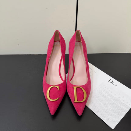 DIOR 26S POINTED-TOE HIGH HEELS 70MM IN RASPBERRY RED SUEDE GOLD HARDWARE