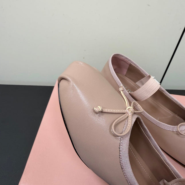 MIUMIU 26S FAIRY BALLET FLATS IN DARK NUDE CALFSKIN