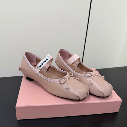MIUMIU 26S FAIRY BALLET FLATS IN DARK NUDE CALFSKIN