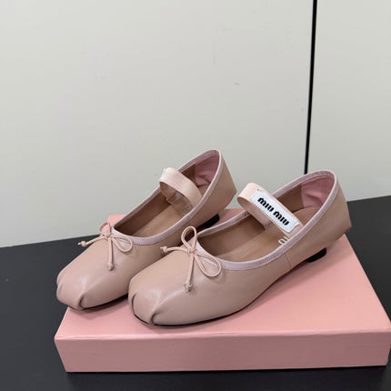 MIUMIU 26S FAIRY BALLET FLATS IN DARK NUDE CALFSKIN