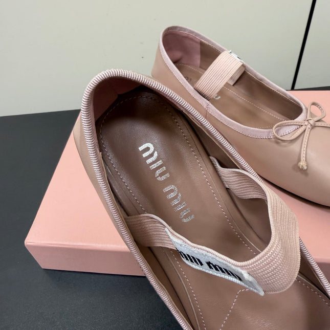 MIUMIU 26S FAIRY BALLET FLATS IN DARK NUDE CALFSKIN