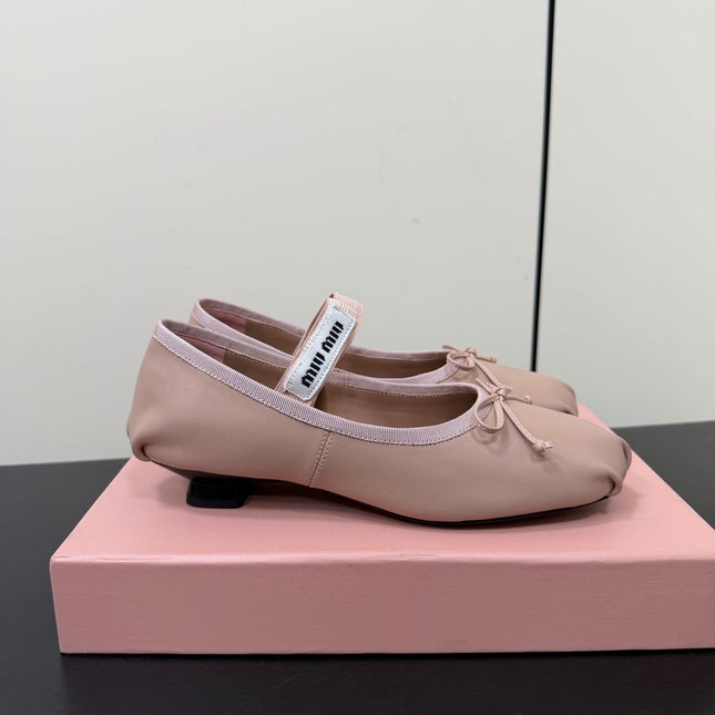 MIUMIU 26S FAIRY BALLET FLATS IN DARK NUDE CALFSKIN