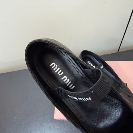 MIUMIU 26S FAIRY BALLET FLATS IN BLACK CALFSKIN