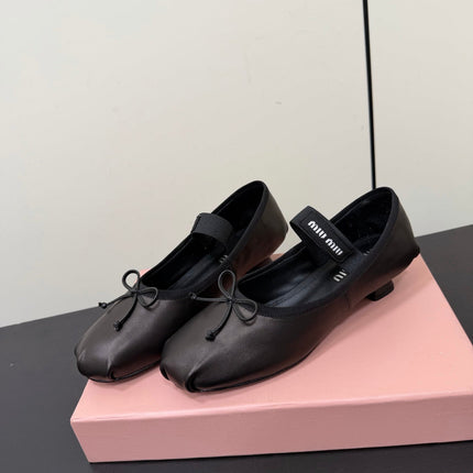 MIUMIU 26S FAIRY BALLET FLATS IN BLACK CALFSKIN