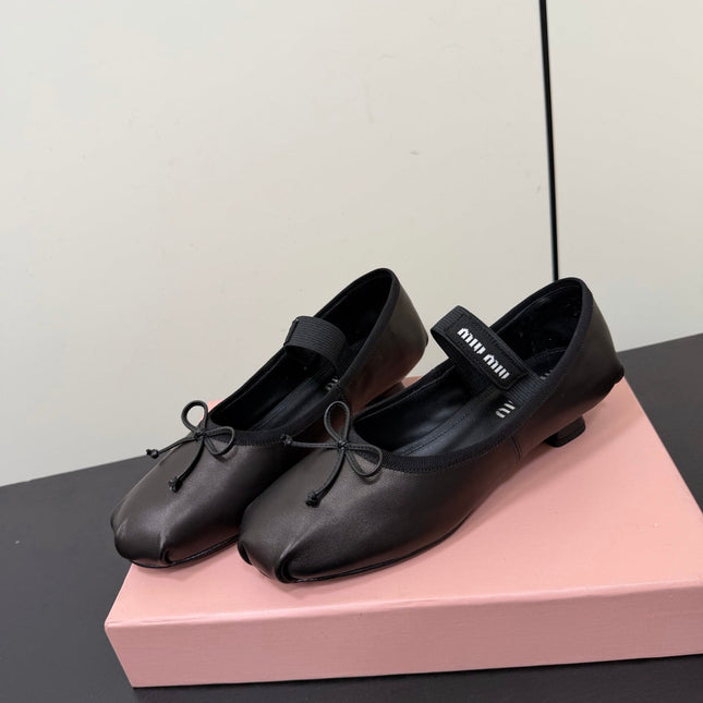 MIUMIU 26S FAIRY BALLET FLATS IN BLACK CALFSKIN