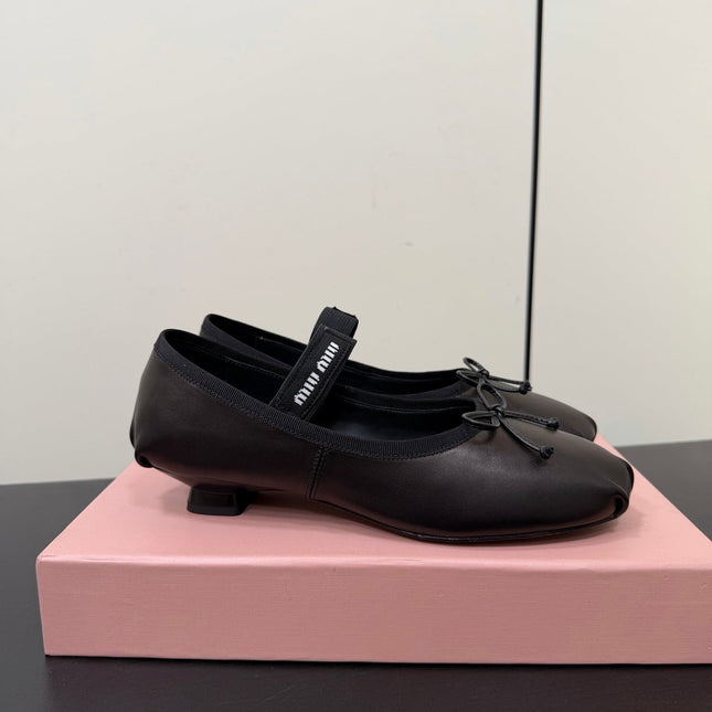 MIUMIU 26S FAIRY BALLET FLATS IN BLACK CALFSKIN