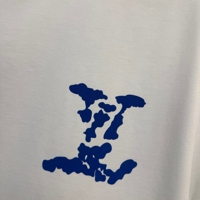 LV WHITE COTTON T-SHIRT BLUE STYLIZED LOGO 238917