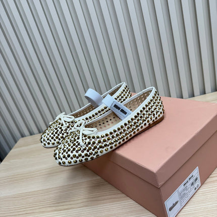 RHINESTONES MARY JANE FLATS IN CREAM SUEDE