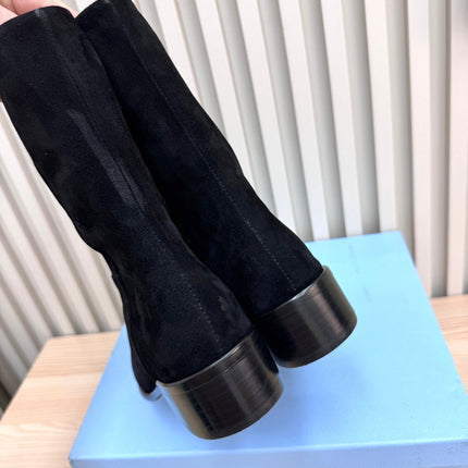 PRADA 25S LOW-CUT BOOTS IN BLACK SUEDE