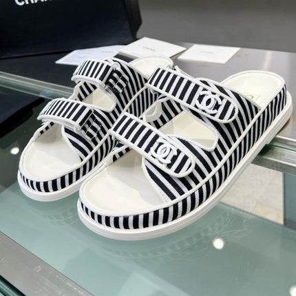 Women's Stripes Casual  Flat Sandals Black White