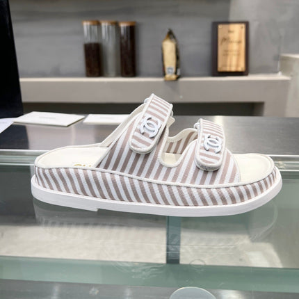 Stripes Casual  Flat Sandals Gray White