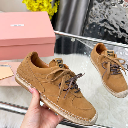 MIUMIU 26S SNEAKERS IN CARAMEL BROWN SUEDE