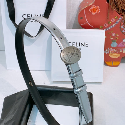 CELINE 26S BELT 25 MM IN SILVER CALFSKIN 653081