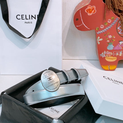 CELINE 26S BELT 25 MM IN SILVER CALFSKIN 653081