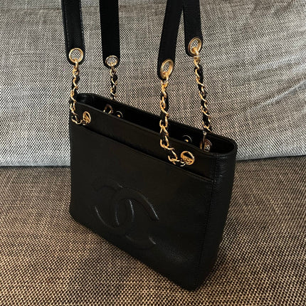 CHANEL 26S FLAP SHOULDER BAG 26 IN BLACK CAVIAR CALFSKIN GOLD HARDWARE