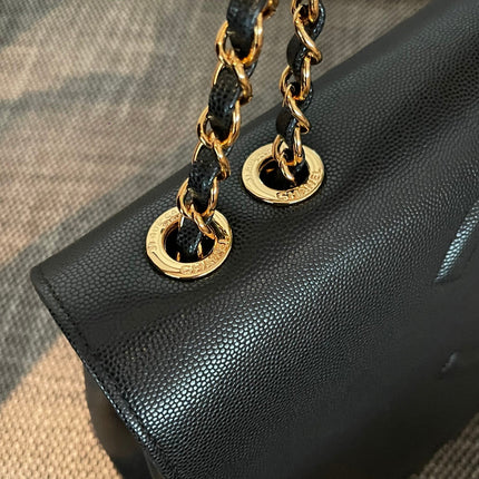 CHANEL 26S LARGE CC LOGO FLAP SHOULDER BAG 33 IN BLACK CAVIAR CALFSKIN GOLD HARDWARE