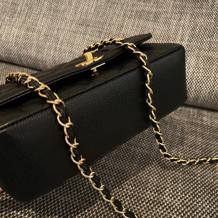 CHANEL 26S FLAP SHOULDER BAG 22 IN BLACK CAVIAR CALFSKIN GOLD HARDWARE