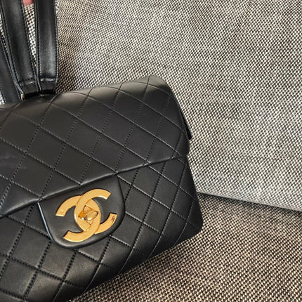 CHANEL 26S QUILTED FLAP BACKPACK 28 IN BLACK LAMBSKIN GOLD HARDWARE