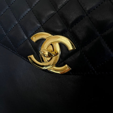 CHANEL 26S TOP HANDLE SHOPPING BAG 34 IN BLACK LAMBSKIN GOLD HARDWARE