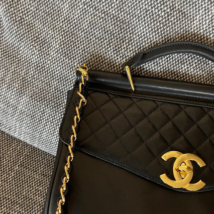 CHANEL 26S TOP HANDLE SHOPPING BAG 34 IN BLACK LAMBSKIN GOLD HARDWARE