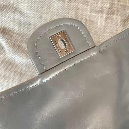 CHANEL 26S CLASSIC FLAP BAG 26 IN GREY CALFSKIN DARK SILVER HARDWARE