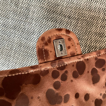 CHANEL 26S CLASSIC FLAP BAG 26 IN BROWN SPLATTER PRINT CALFSKIN DARK SILVER HARDWARE
