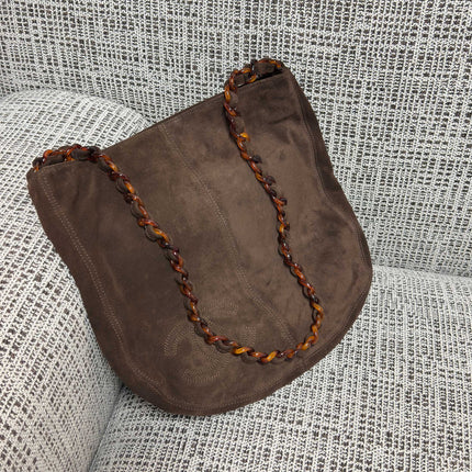 CHANEL 26S LARGE HOBO BAG 33 IN DARK BROWN SUEDE TORTOISE RESIN CHAIN